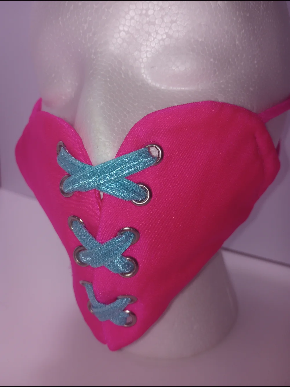 Y2K Rave Festival face mask pink/blue corseted heart